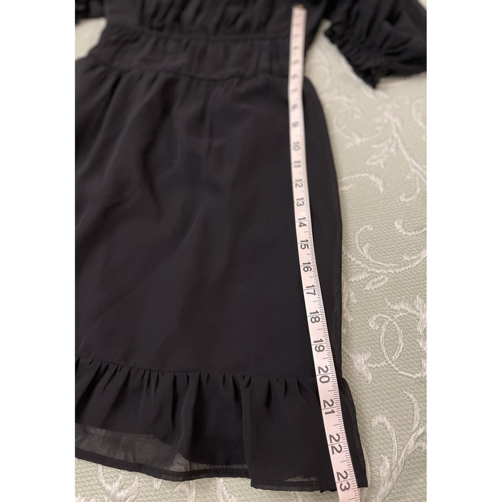 Hollister Dress Womens XS Black Puff Sleeve Smocked Babydoll Mini Ruffle Hem - Picture 15 of 16